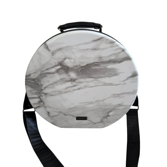 CALPAK Gray White Marble Hat Round Luggage Case w/ Strap - Picture 12 of 16